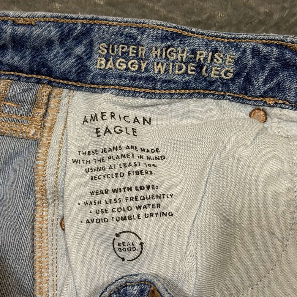 American Eagle Womens Size 6 Short Medium Super High Rise Baggy Wide Leg Jeans - Picture 3 of 16